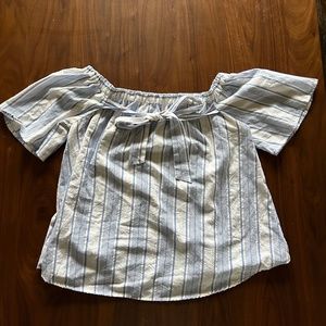 off the shoulder blue top